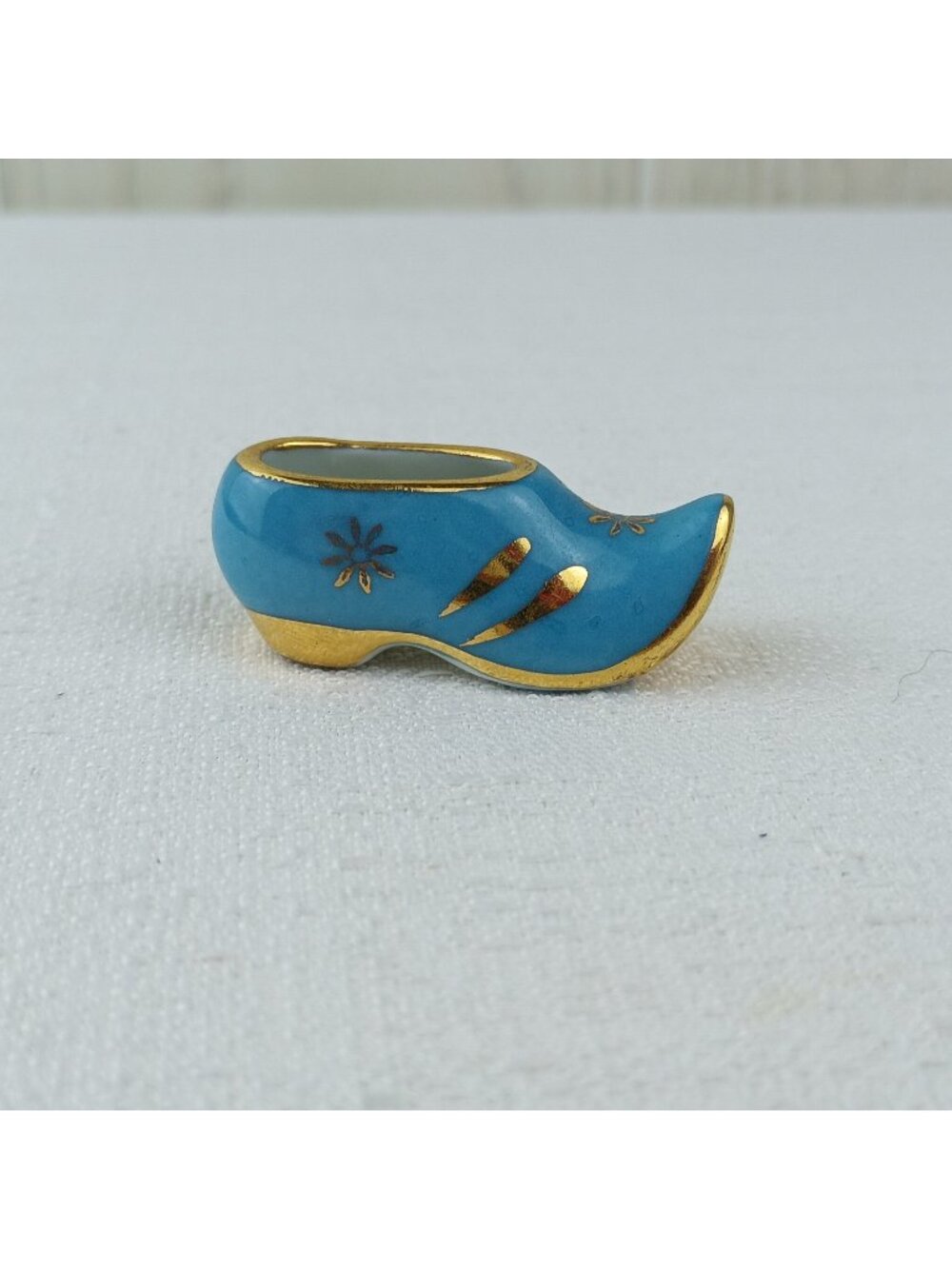 light Blue Shoe Slipper Limoges France Gold Trim 1.5" Souvenir Trinket Vintage